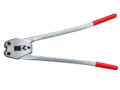 Long handled sealing tool for use with both PET & PP plastic strapping